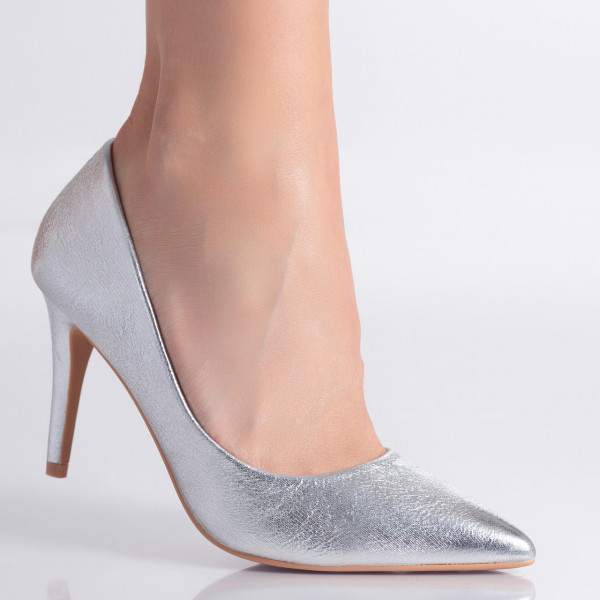 Selen Дамски сребърни обувки с ток от еко кожа