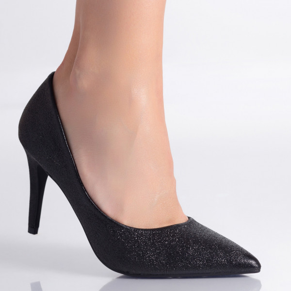 Selen Дамски черни обувки от екологична кожа с ток