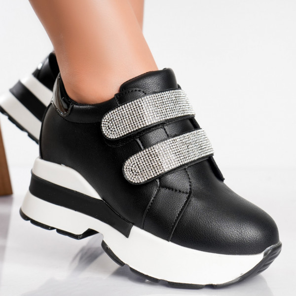 Sneakers dama cu platforma Negri din Piele Ecologica Toron