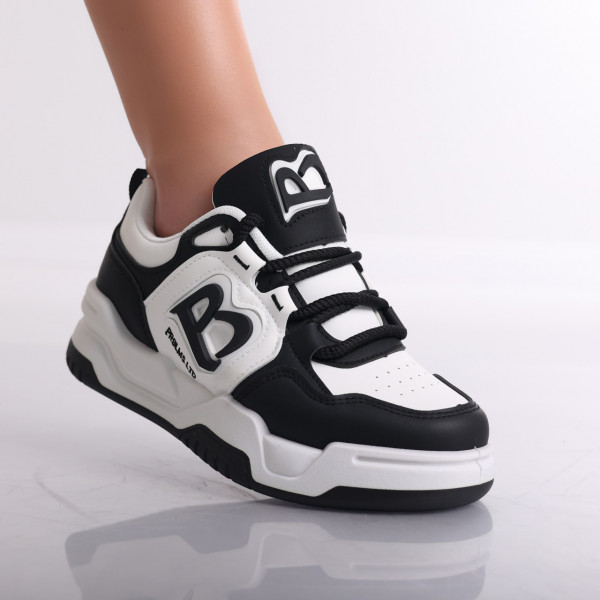 Sneakers dama Negru/Albi din Piele Ecologica Haira