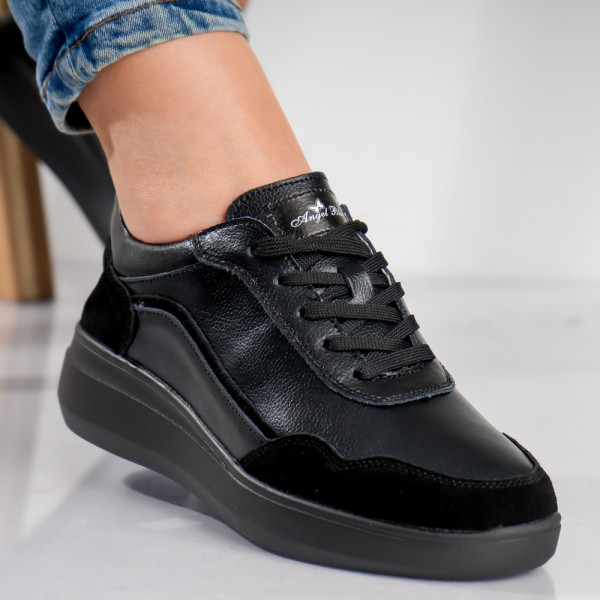 Yalgo Дамски черни спортни обувки от естествена кожа