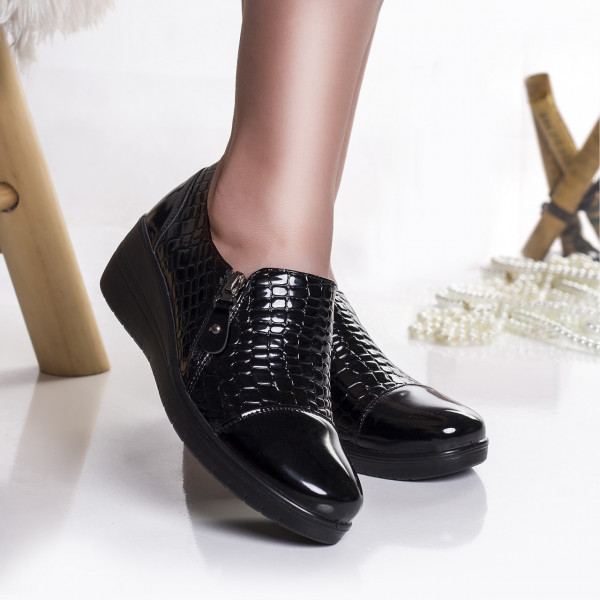 Γυναικεία μαύρα casual παπούτσια από δέρμα με κορδόνια hazil eco