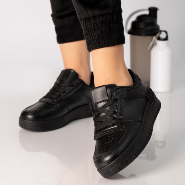 Γυναικεία μαύρα sneakers eco leather wool