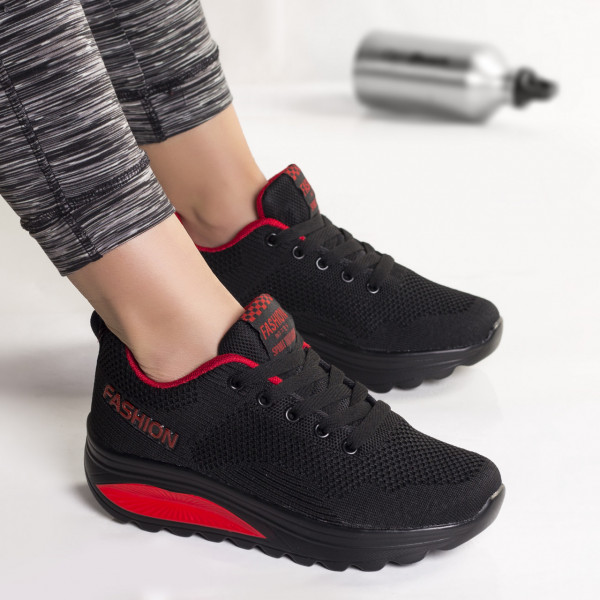Γυναικεία υφασμάτινα αθλητικά παπούτσια μαύρο κόκκινο losin