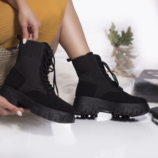 Γυναικείες μπότες σε μαύρο σουέτ / ενισχυμένο ύφασμα layla