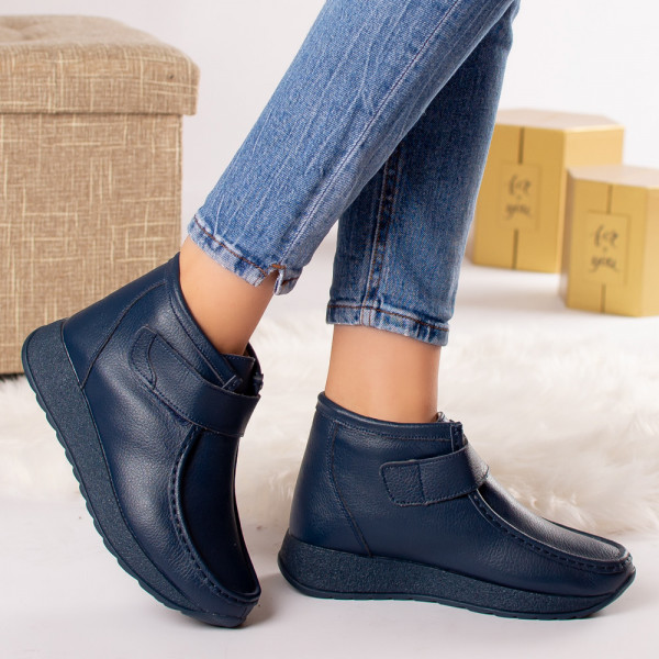 Γυναικείες μπότες φυσικό δέρμα ania navy blue