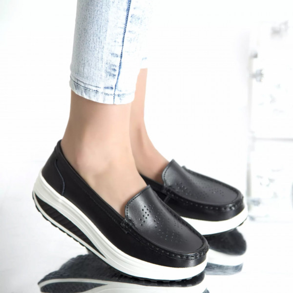 Κυρίες μαύρη πλατφόρμα παπούτσια φυσικό δέρμα nancy