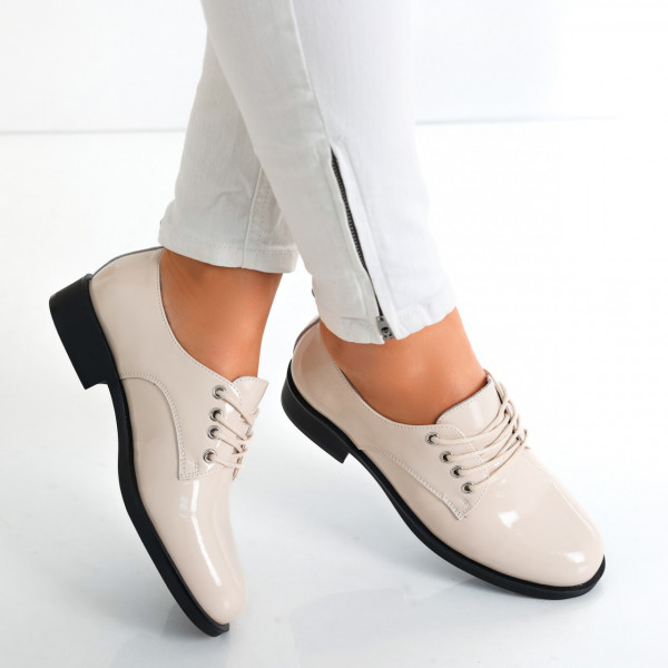 Κυρίες' Casual Μπεζ Φυσικό Δερμάτινο Δαντελωτό Παπούτσια Celya