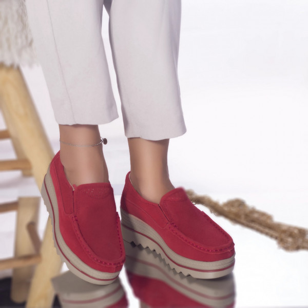 Πλατφόρμα παπούτσια khadye φυσικό δέρμα γύρισε κόκκινο