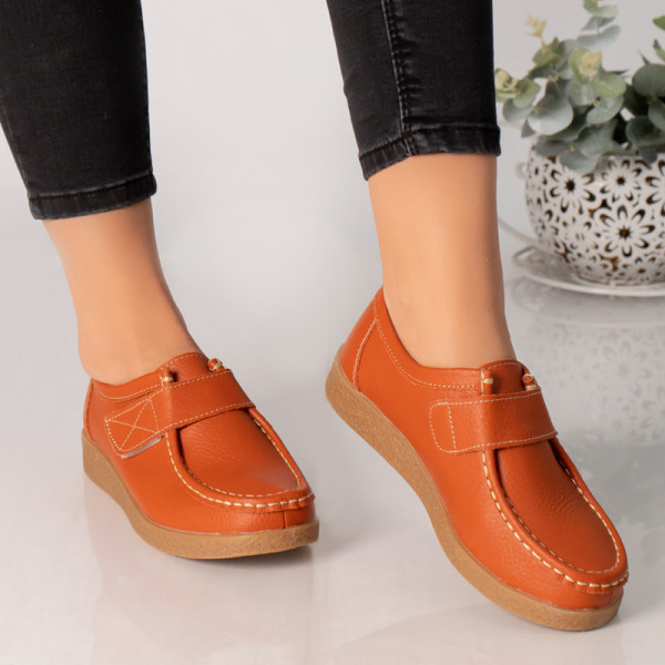 Дамски ежедневни обувки оранжеви от естествена кожа chloly