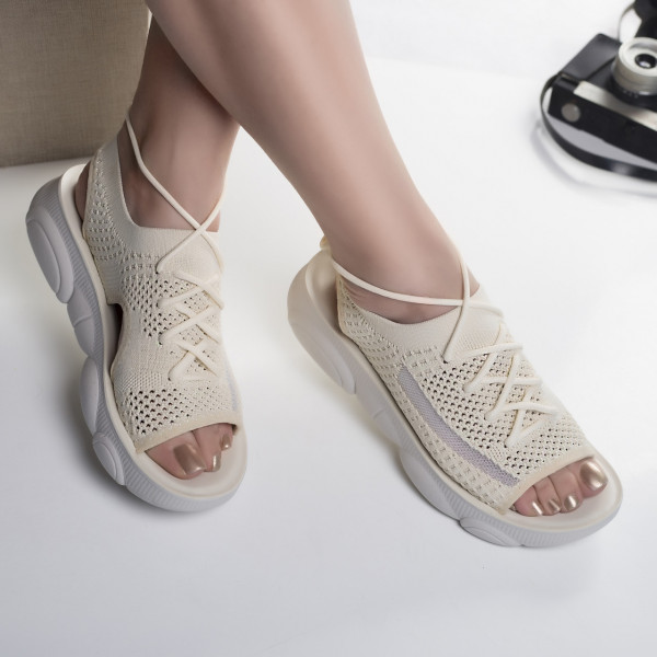 Дамски сандали без ток от бежова материя olva