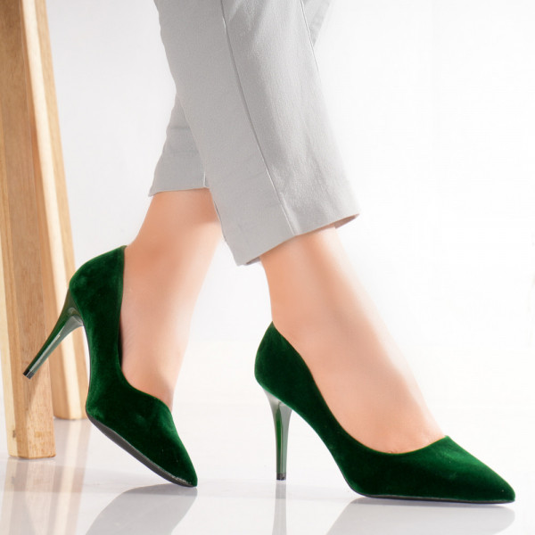 Зелени дамски обувки с пета от органична кожа Rumel