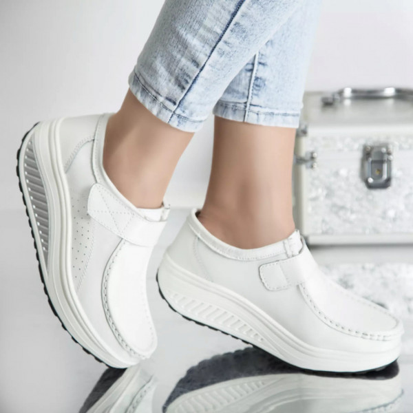 Обувки с платформа tiffany white от естествена кожа