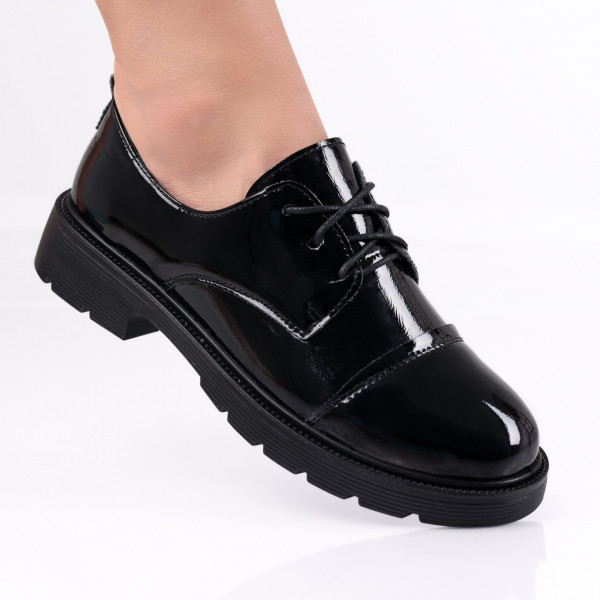 Avama Ladies' Casual Black Shoes in Ecological Leather Laced Avama