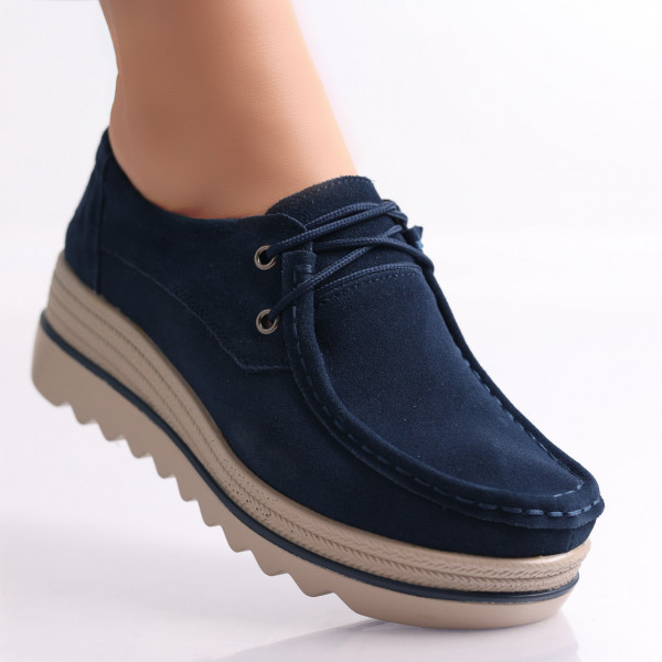 Calvi Ladies' Navy Blue Natural Leather Platform Shoes