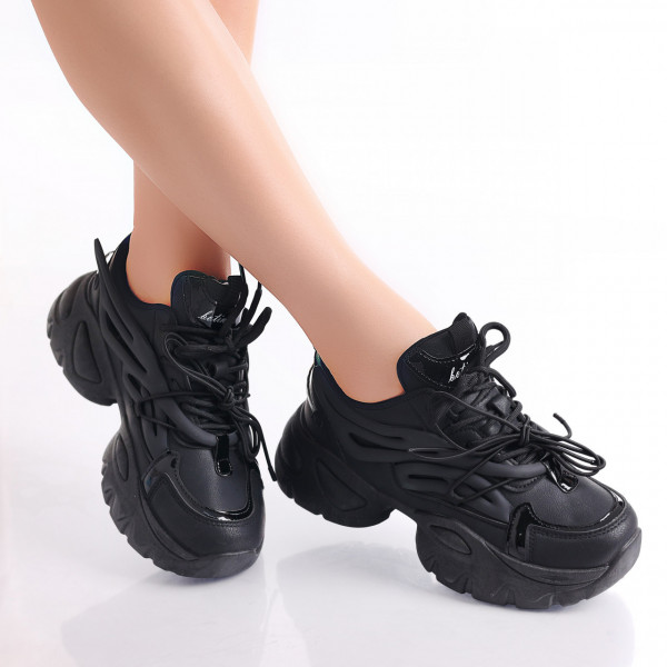 Cyntia γυναικεία αθλητικά παπούτσια σε μαύρο οργανικό δέρμα