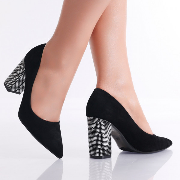 Dolena Дамски черни обувки с ток от еко кожа