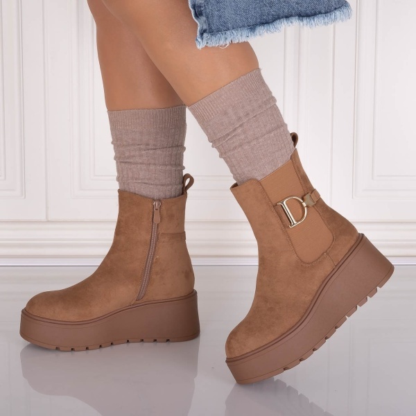 Ghete dama Camel din Piele Ecologica Intoarsa Anirta