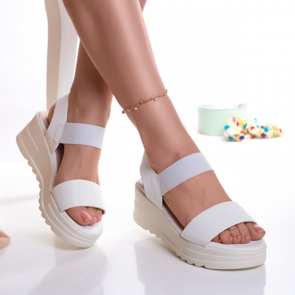 Sandale dama cu platforma alb din piele ecologica Mazil