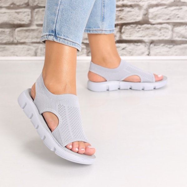 Sandale dama fara toc Gri din Textil Galna