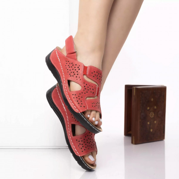 Sandale fara toc damira rosu piele ecologica