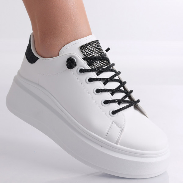 Silona γυναικεία μαύρα/λευκά αθλητικά παπούτσια από οργανικό δέρμα