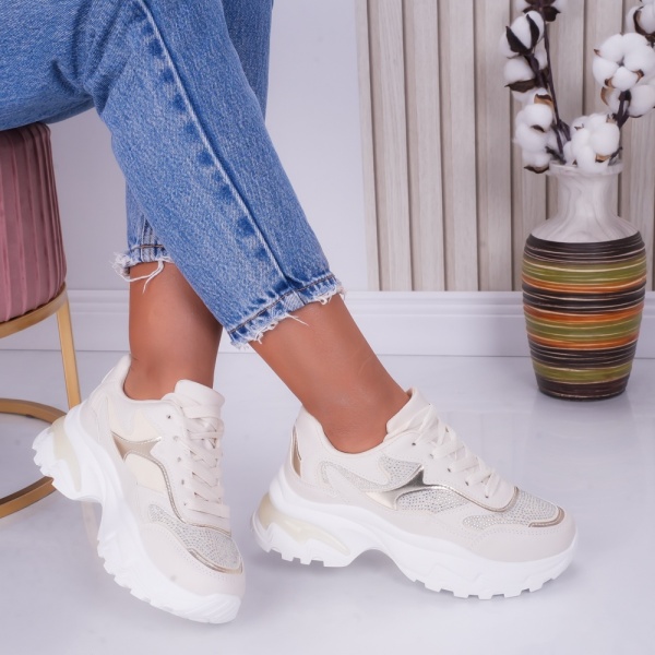 Sneakers dama Bej din Piele Ecologica Helena