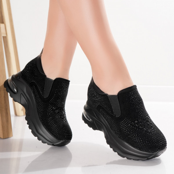 Γυναικεία αθλητικά παπούτσια με πλατφόρμα Μαύρα σε Eco Leather Intoarsa Elora