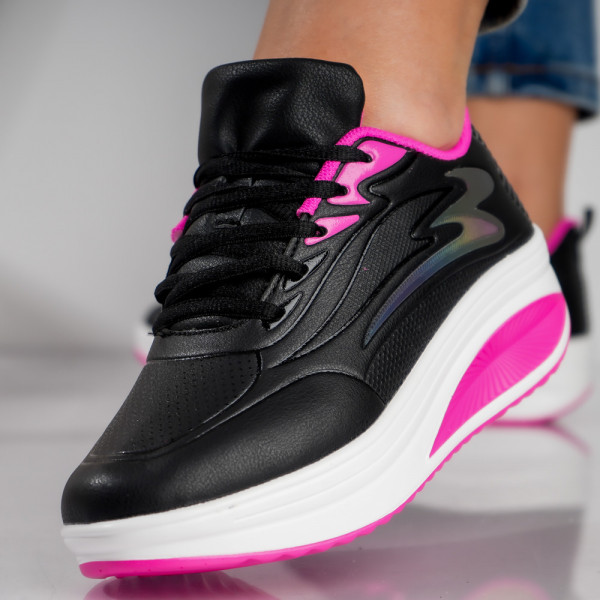 Γυναικεία μαύρα αθλητικά παπούτσια από βιολογικό δέρμα της Αλάσκας