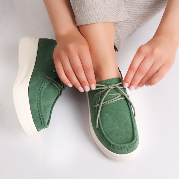 Γυναικεία πράσινα παπούτσια Casual από φυσικό δέρμα Derina