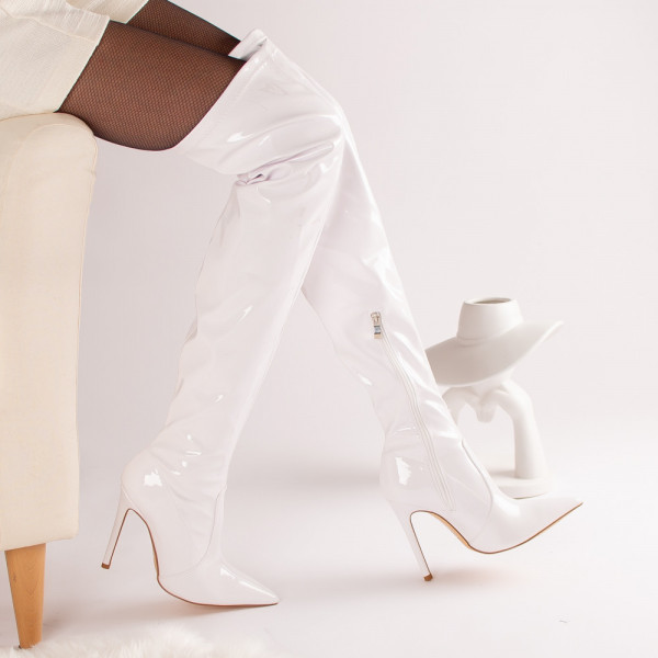 Γυναικείες λευκές δερμάτινες μπότες με κορδόνια irina