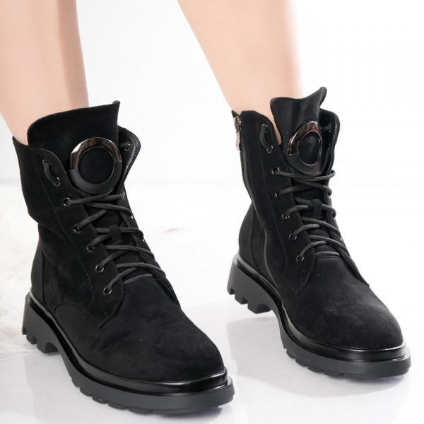 Γυναικείες μαύρες δερμάτινες μπότες με επένδυση από οργανικό δέρμα Davina