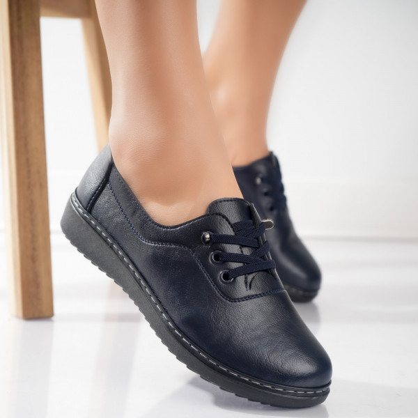 Дамски ежедневни обувки в тъмносиньо, изработени от еко кожа и платно