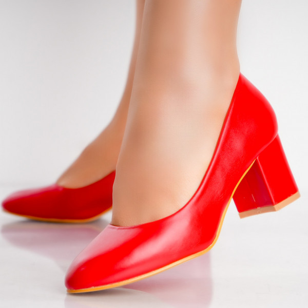 Дамски обувки с ток Червени от екологична кожа Nenaz