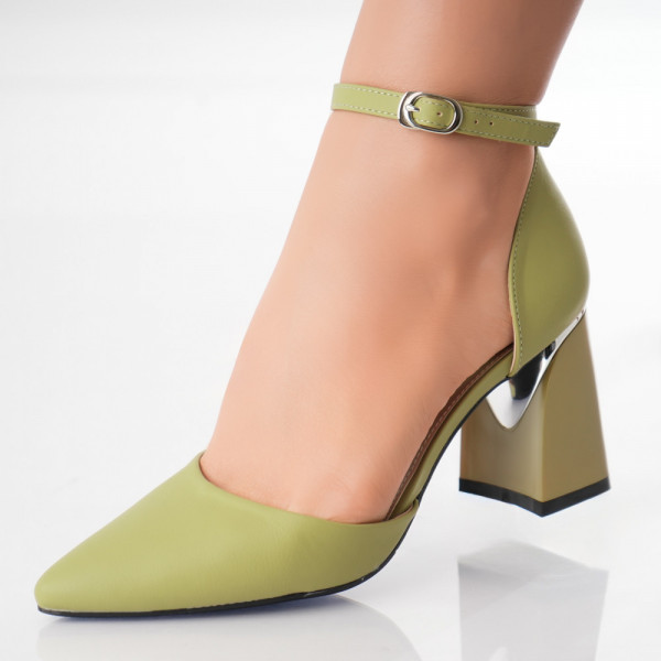 Зелени дамски обувки с ток от екологична кожа Oriana