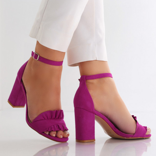 Лилави дамски сандали от еко кожа с ток Nusya