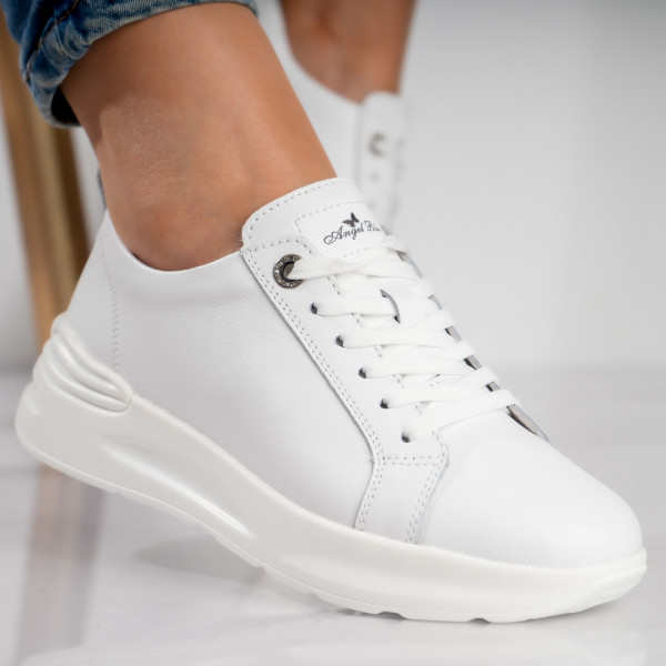 Edaro Дамски бели естествени кожени спортни обувки