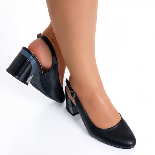 Milena γυναικεία μαύρα οικολογικά δερμάτινα παπούτσια με τακούνι