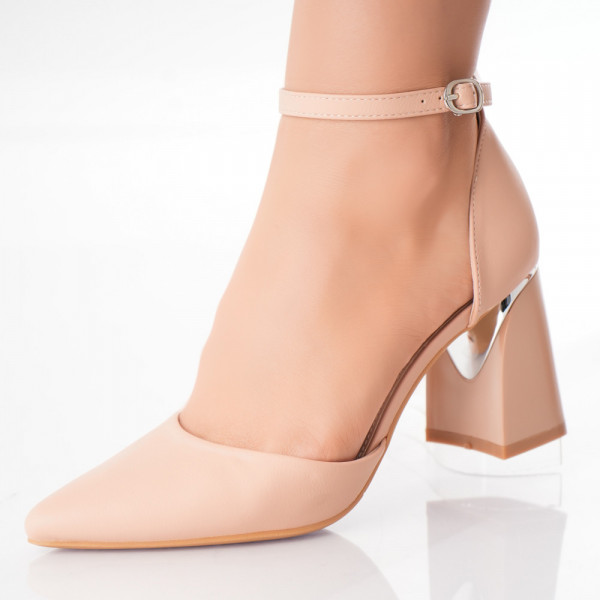 Oriana γυναικεία παπούτσια με ροζ τακούνι από οικολογικό δέρμα