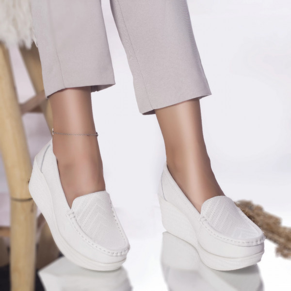 Pantofi cu platforma dominica piele naturala alb
