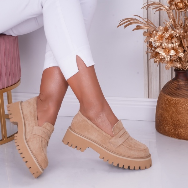 Pantofi dama casual Camel din Piele Ecologica Intoarsa Any