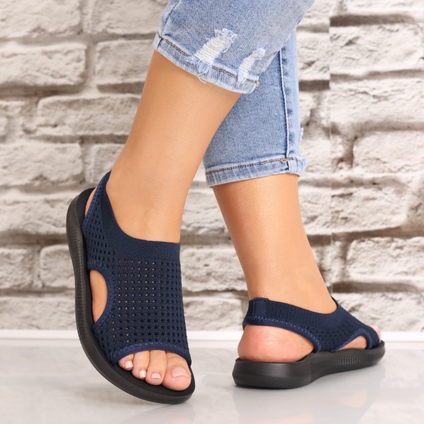 Sandale dama Fara toc Bleumarin din Textil Estella