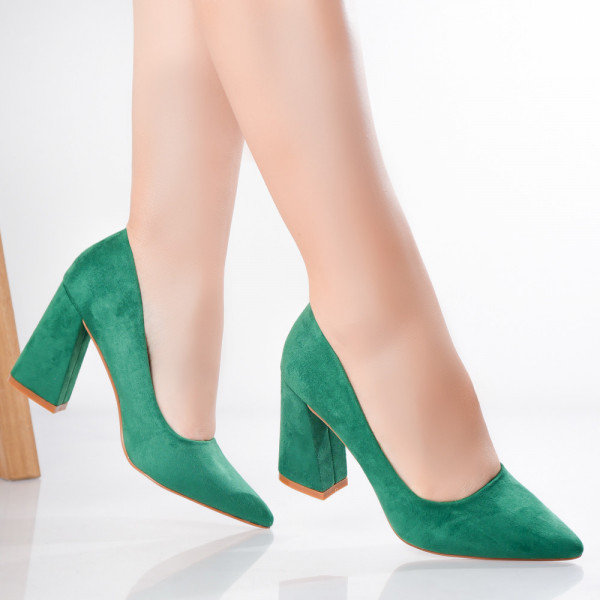 Γυναικεία πράσινα δερμάτινα παπούτσια με τακούνι από βιολογικό δέρμα Seva