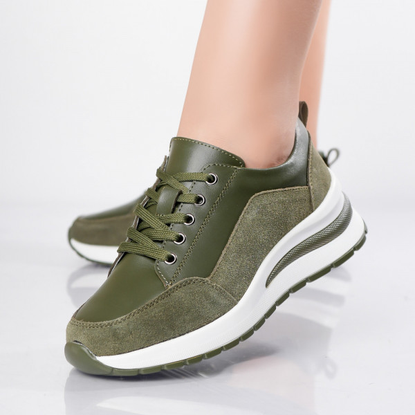 Γυναικεία Πράσινο Φυσικό Δερμάτινο Αθλητικά Παπούτσια Oblan