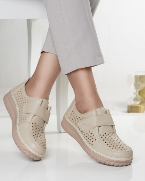 Γυναικεία casual μπεζ δερμάτινα παπούτσια mima