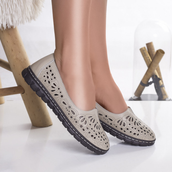 Γυναικεία casual παπούτσια μπεζ φυσικό δέρμα opilo