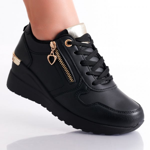 Γυναικεία sneakers με πλατφόρμα Μαύρα σε Solita Eco Leather