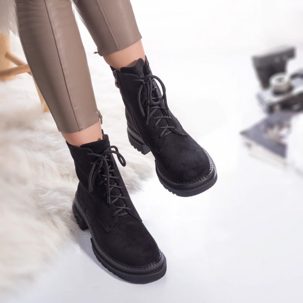 Γυναικείες μπότες eco με δερμάτινη επένδυση μαύρο michele