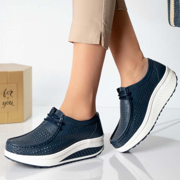 Κυρίες casual παπούτσια ναυτικό μπλε φυσικό δέρμα samra