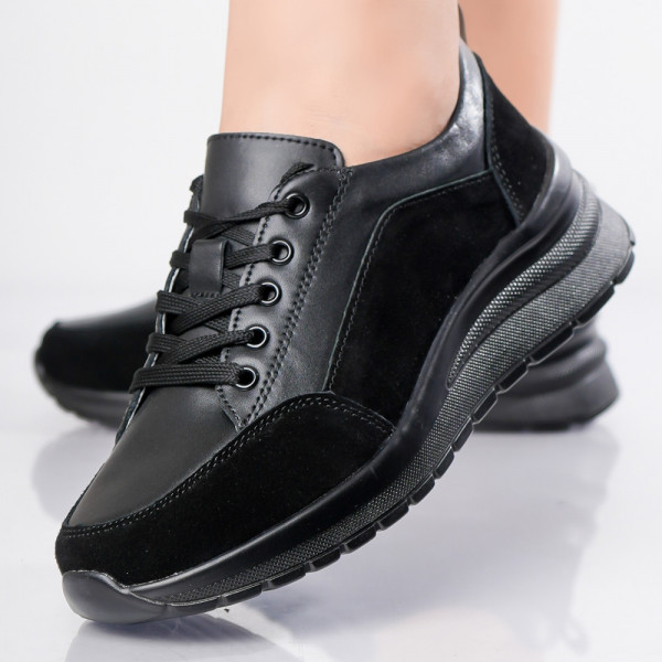 Μαύρα γυναικεία αθλητικά παπούτσια από φυσικό δέρμα Oblan